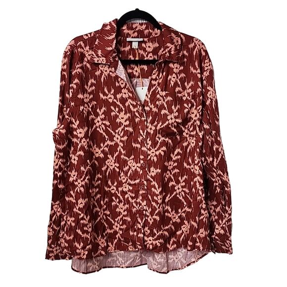 Knox Rose Deep Hibiscus Button Down Long Sleeve Top, Women's Plus XXL, NWT - Picture 1 of 11